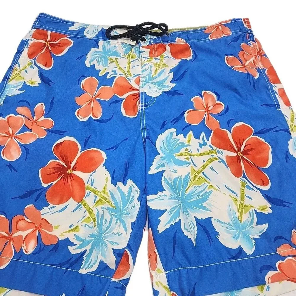 Tommy Bahama Swim Trunks Short Men Sz Large Blue Floral Mesh Elastic 9